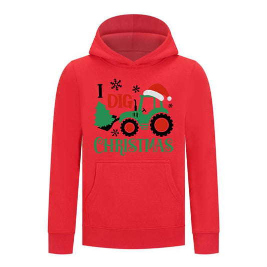 Everyday Kids Christmas Collection I Dig Christmas Pullover Hoodies – Holiday Tractor Sweatshirt - Red