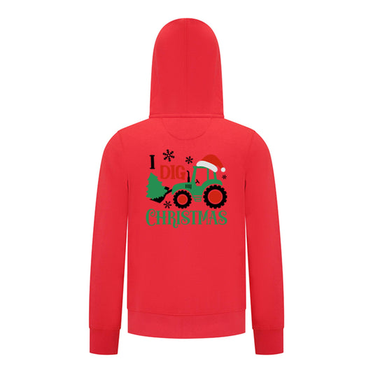 Everyday Kids Christmas Collection I Dig Christmas Zip Up Hoodies – Holiday Tractor Sweatshirt - Red