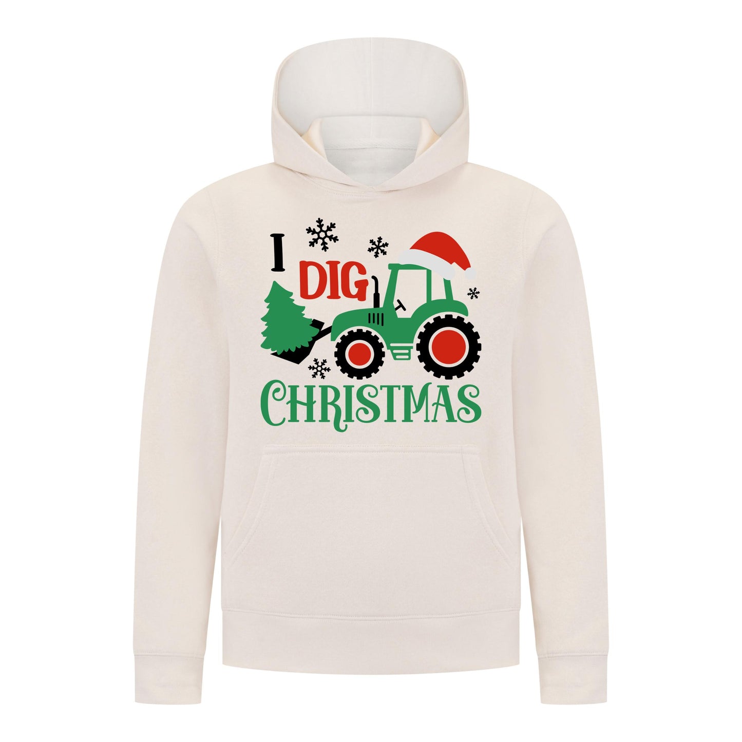 Everyday Kids Christmas Collection I Dig Christmas Pullover Hoodies – Holiday Tractor Sweatshirt - Off-White