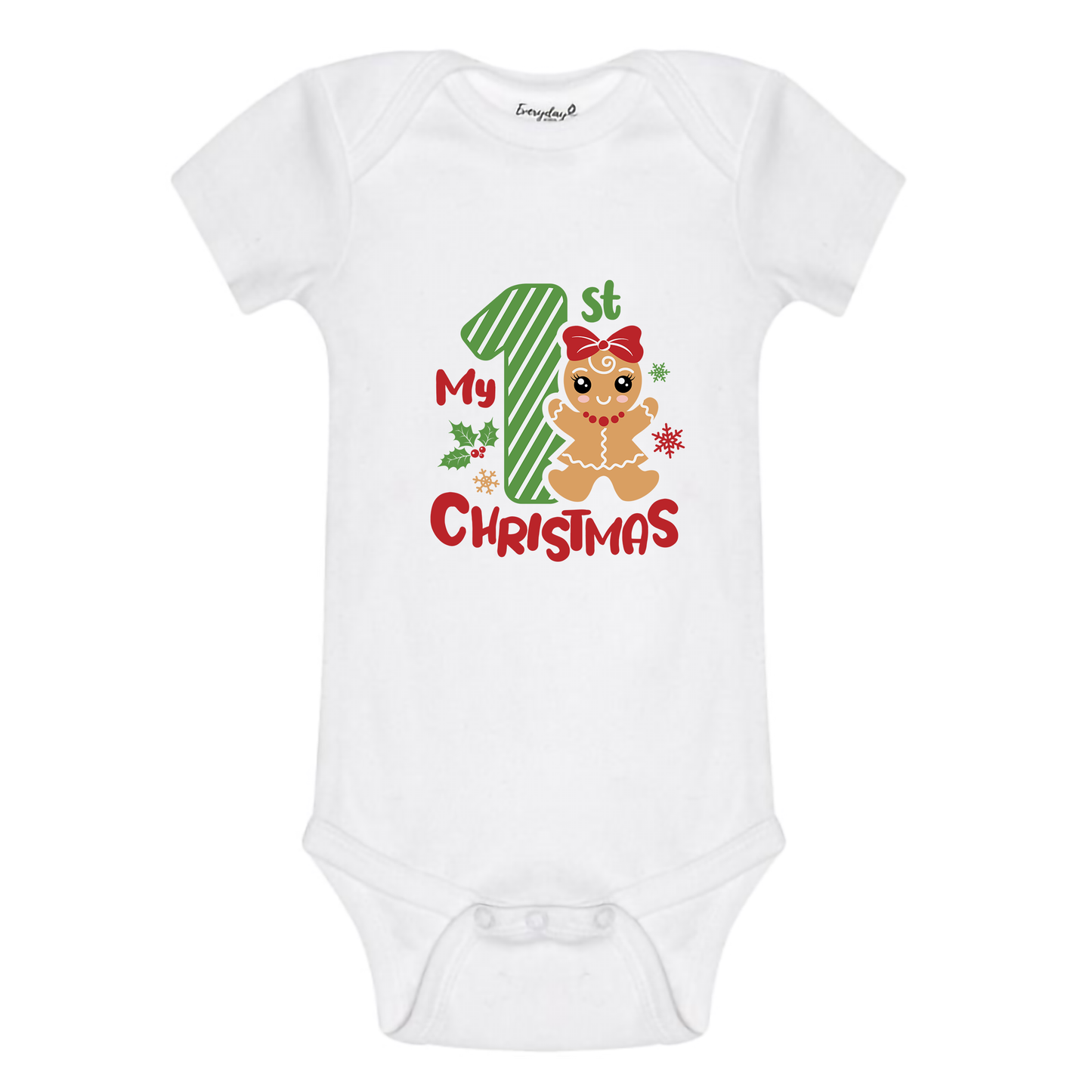 Everyday Kids Christmas Collection My First Christmas Gingerbread Girl Baby Onesie – Graphic Bodysuit.