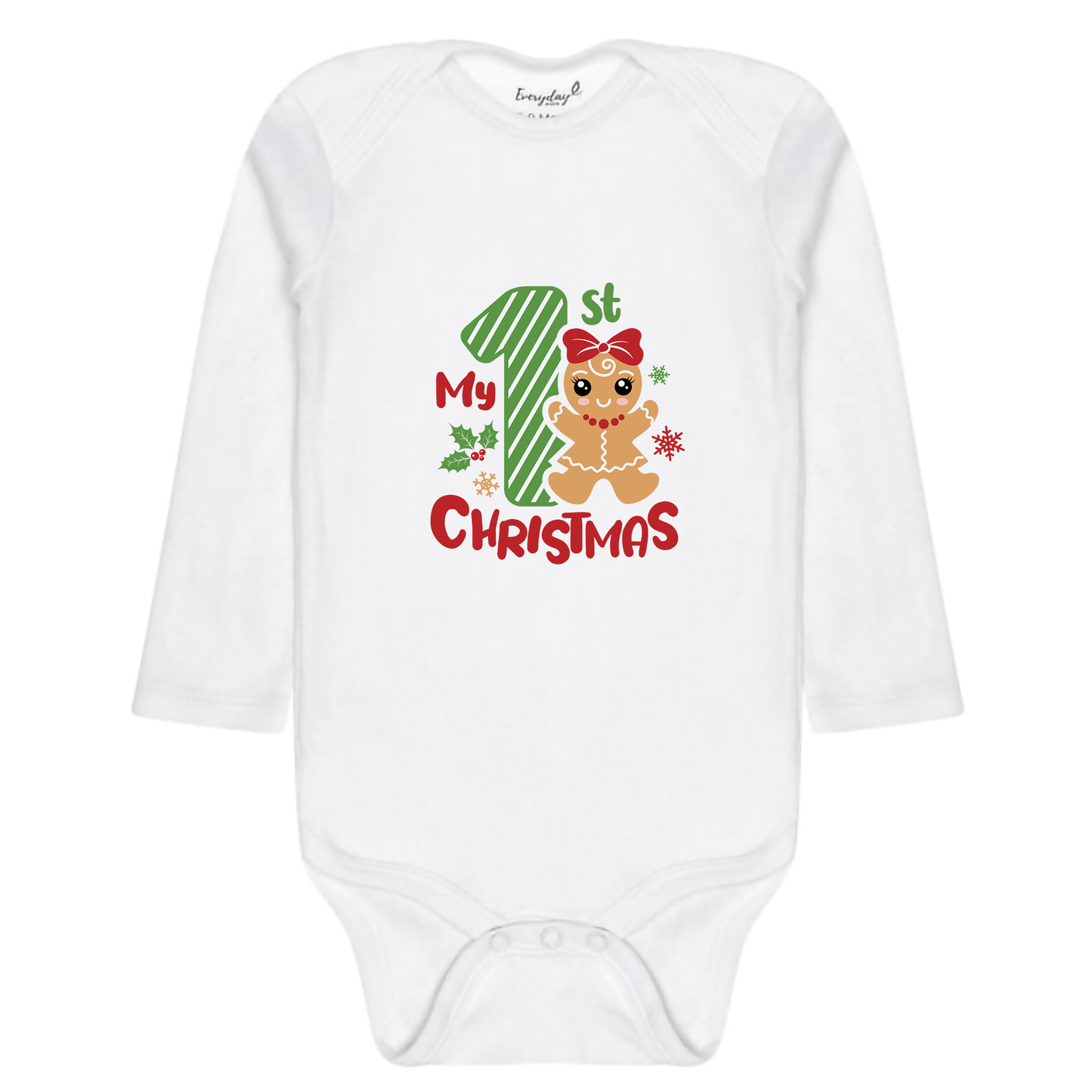 Everyday Kids Christmas Collection My First Christmas Gingerbread Girl Baby Onesie – Graphic Bodysuit.