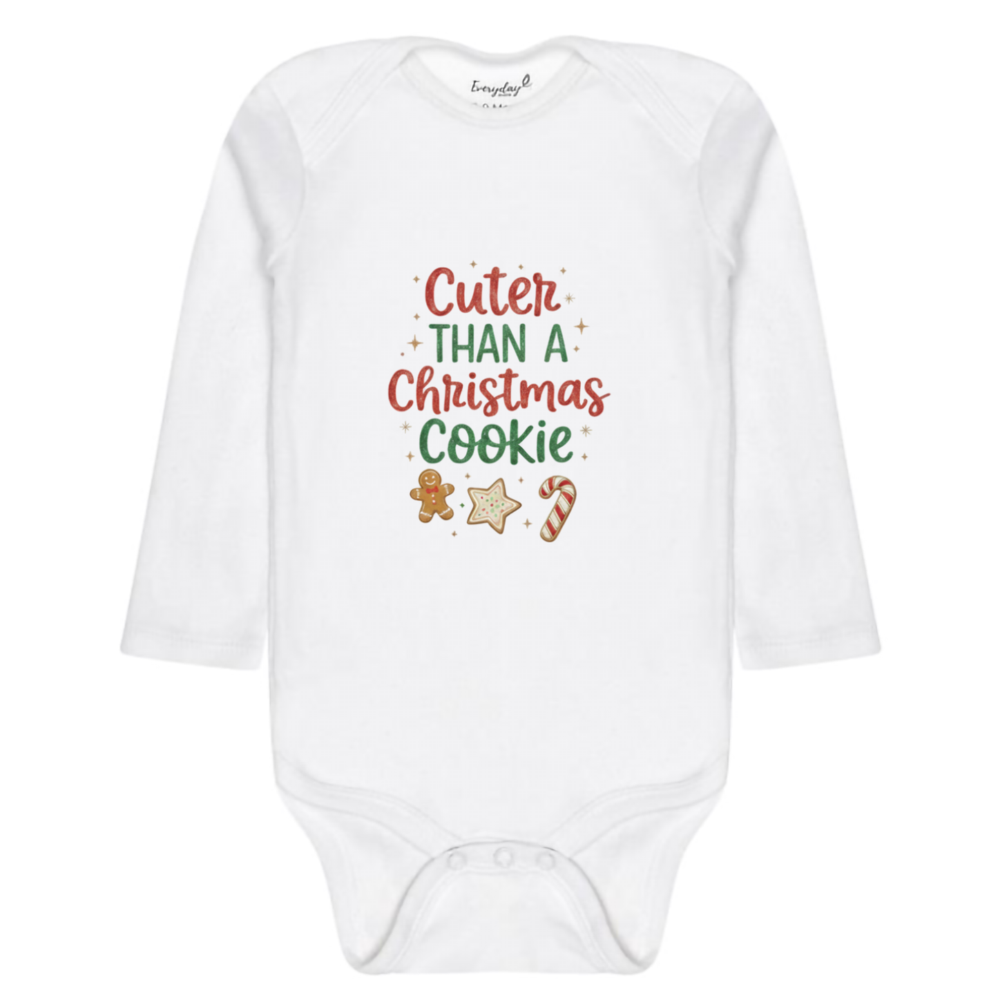 Everyday Kids Christmas Collection Cuter Than a Christmas Cookie Baby Onesie – Holiday Graphic Bodysuit