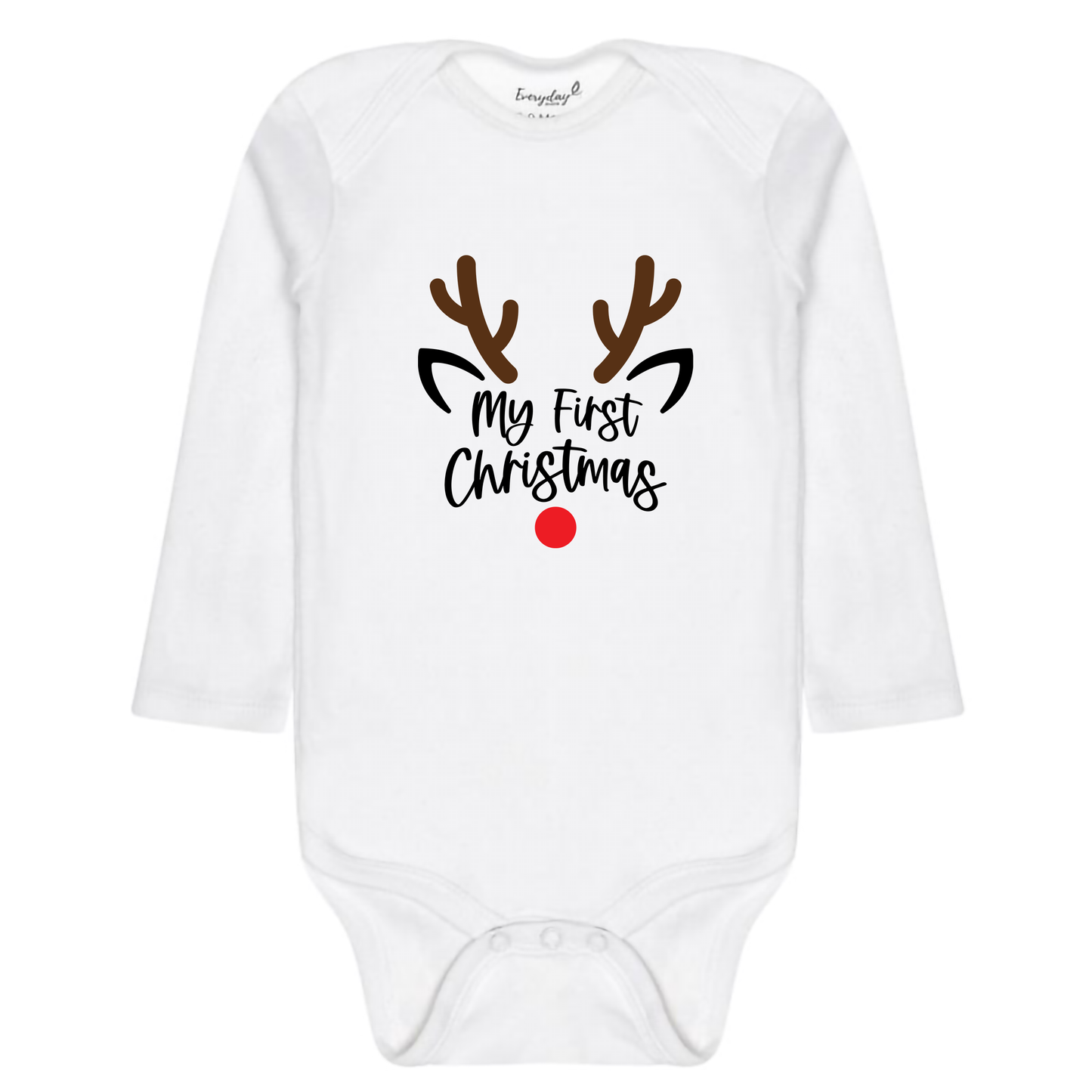 Everyday Kids Christmas Collection Rudolph Face Baby Onesie – Minimal Reindeer Graphic Bodysuit