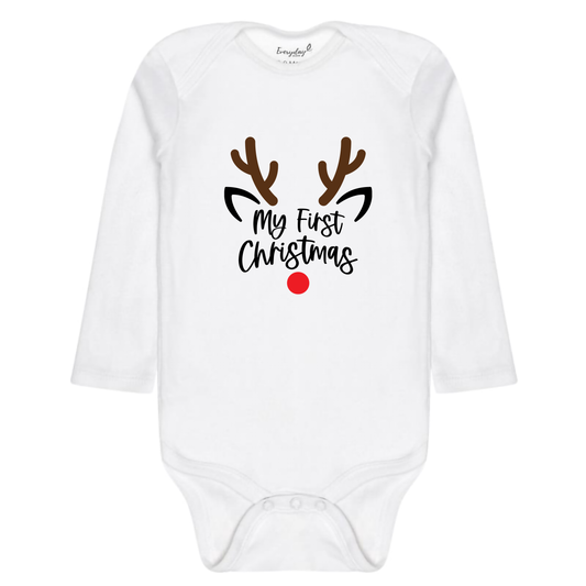 Everyday Kids Christmas Collection Rudolph Face Baby Onesie – Minimal Reindeer Graphic Bodysuit