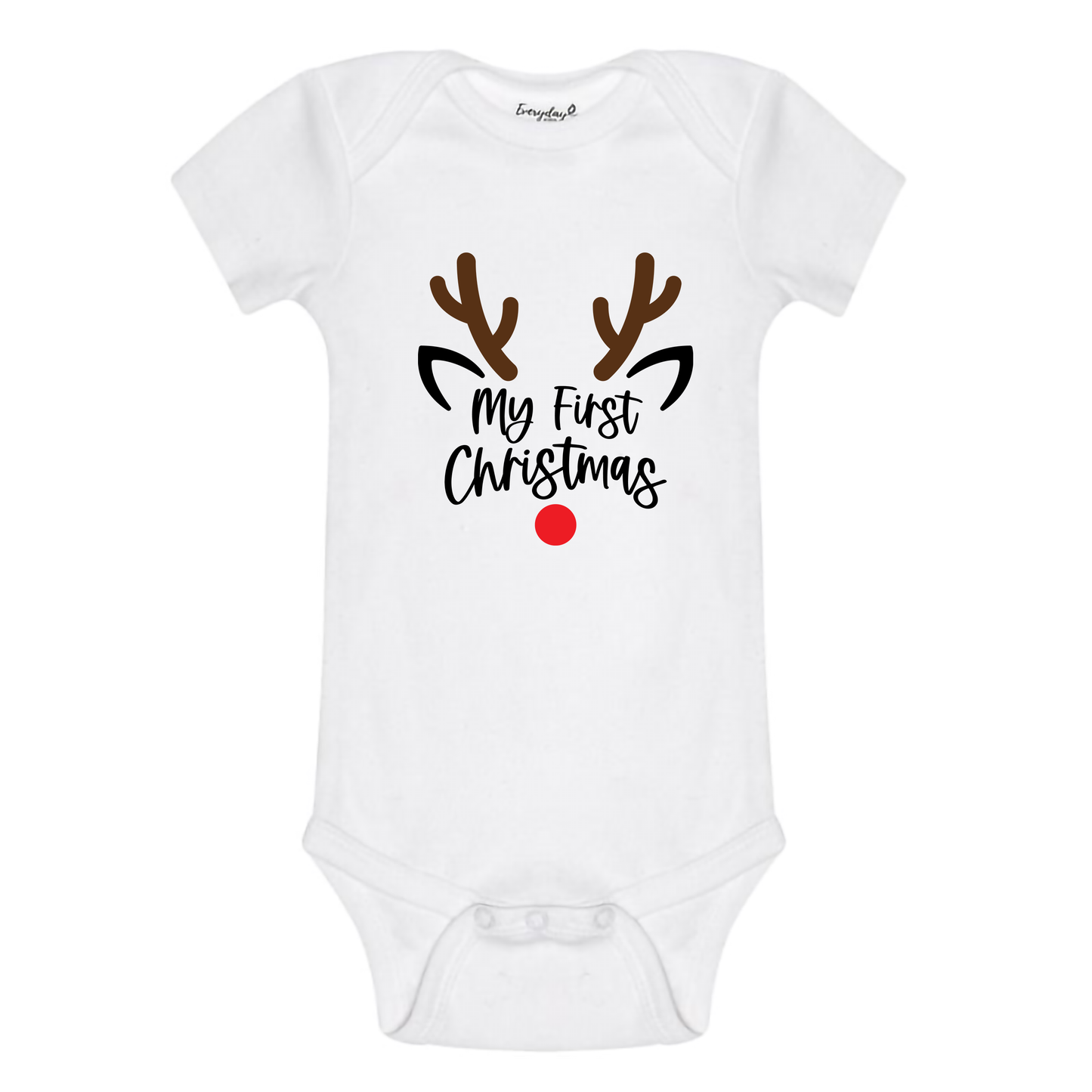 Everyday Kids Christmas Collection Rudolph Face Baby Onesie – Minimal Reindeer Graphic Bodysuit