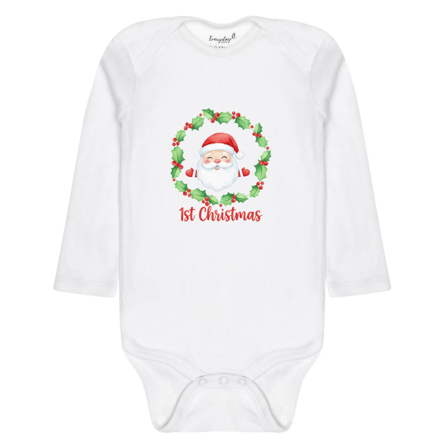 Everyday Kids Christmas Collection 1st Christmas Santa Wreath Baby Onesie – Graphic Bodysuit
