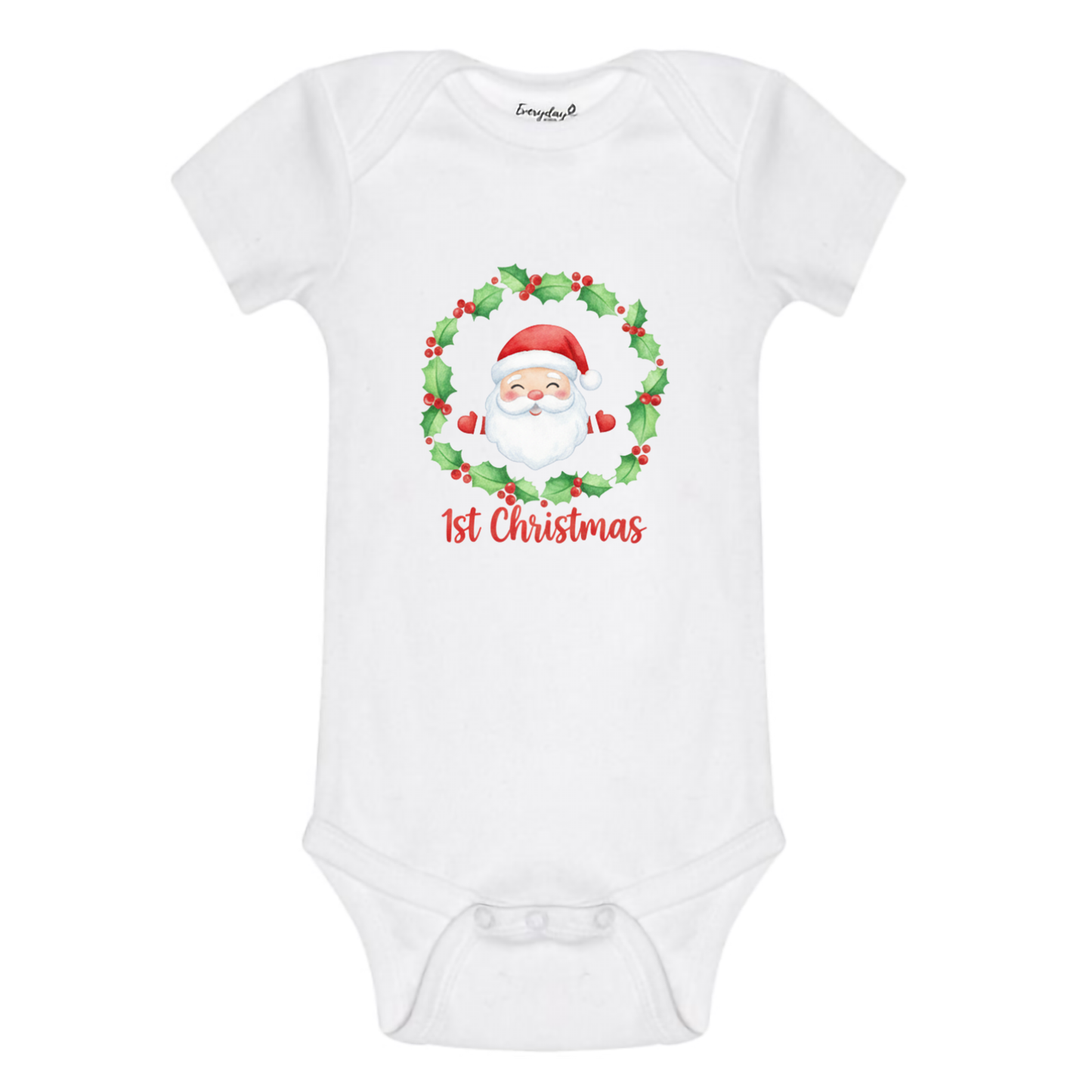 Everyday Kids Christmas Collection 1st Christmas Santa Wreath Baby Onesie – Graphic Bodysuit