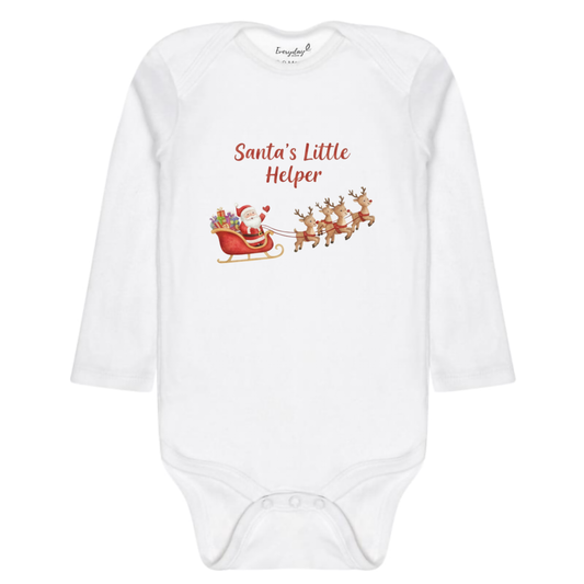 Everyday Kids Christmas Collection Santa’s Little Helper Baby Onesie – Holiday Sleigh Graphic Bodysuit