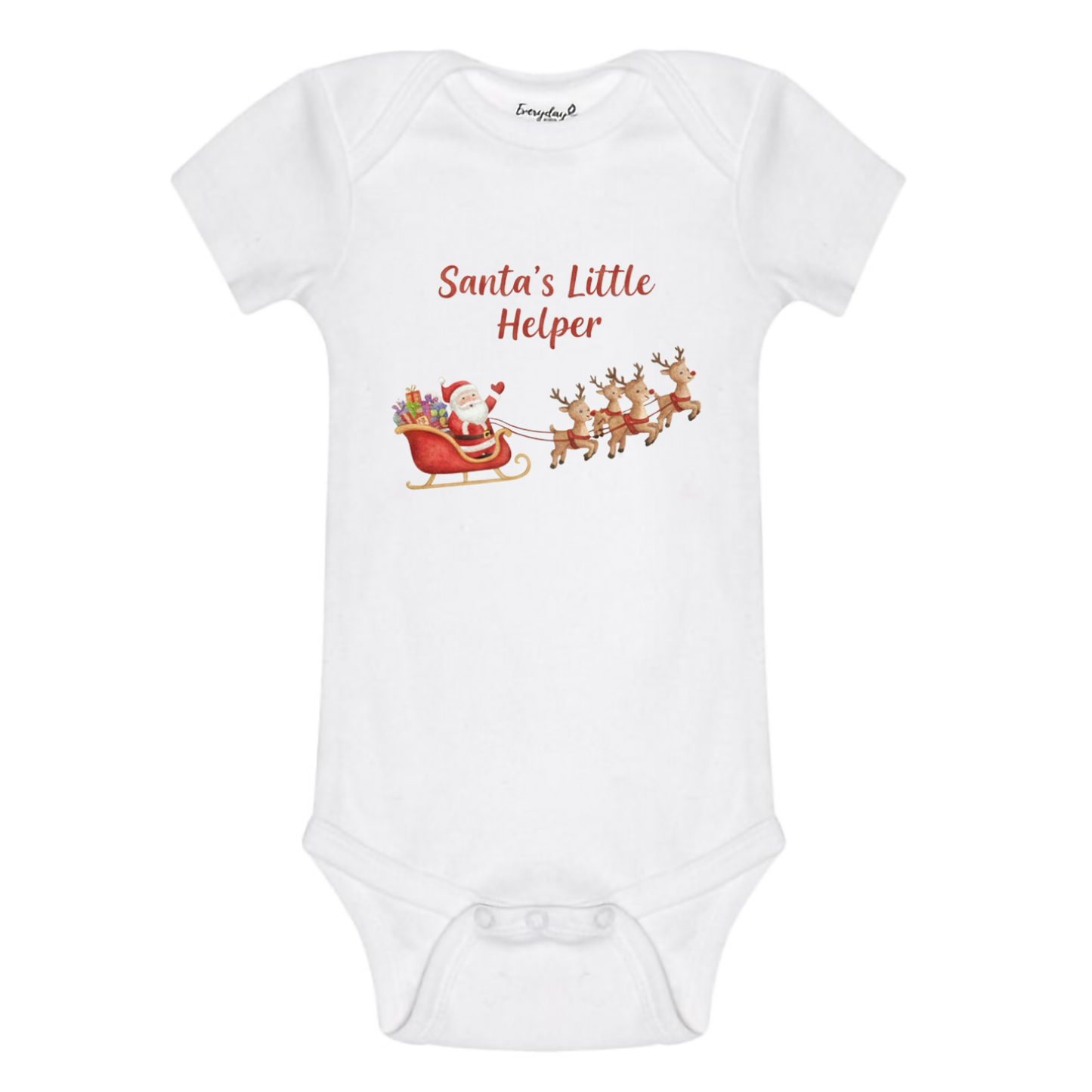 Everyday Kids Christmas Collection Santa’s Little Helper Baby Onesie – Holiday Sleigh Graphic Bodysuit