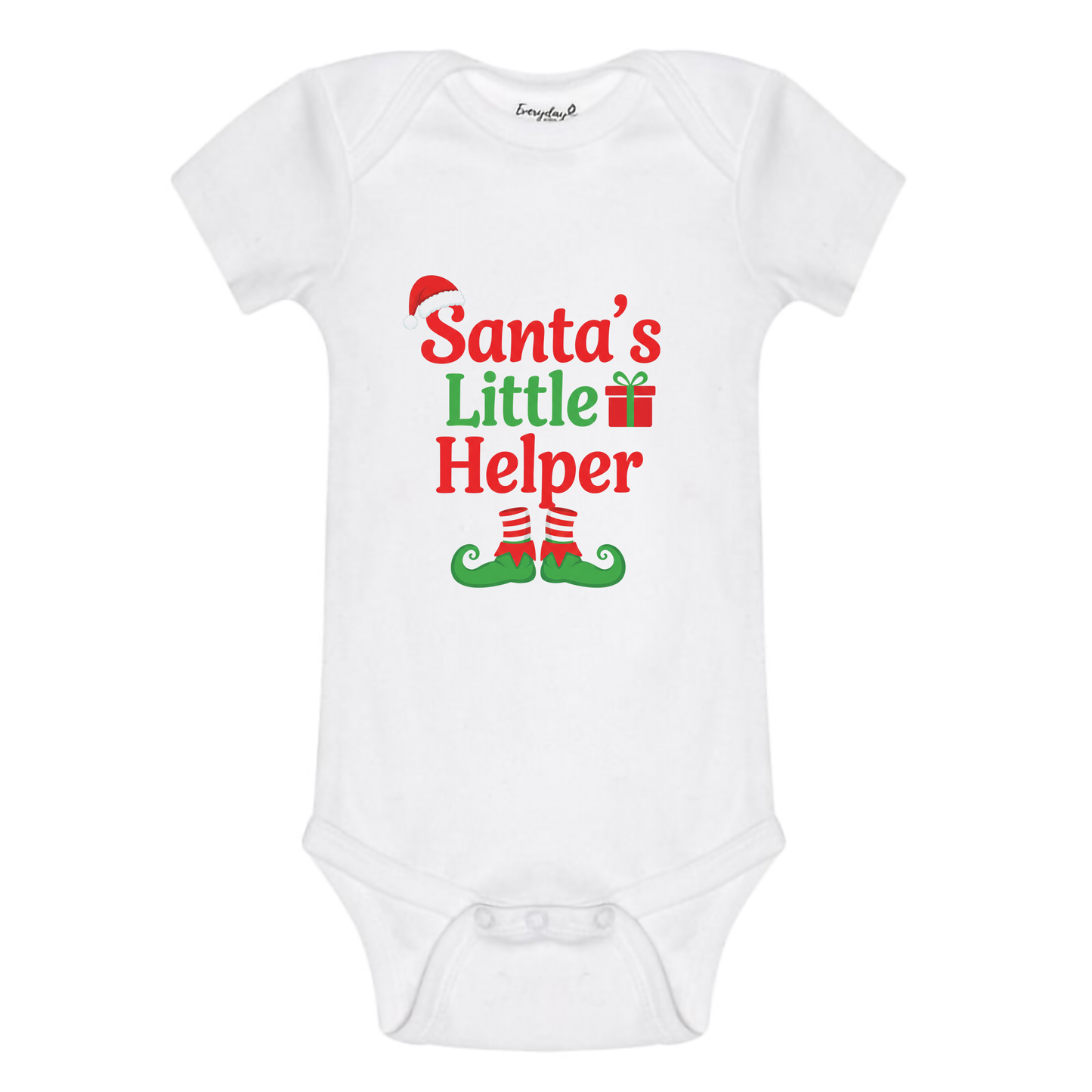 Everyday Kids Christmas Collection Santa’s Little Helper Baby Onesie – Festive Elf Boots & Gift Graphic Bodysuit