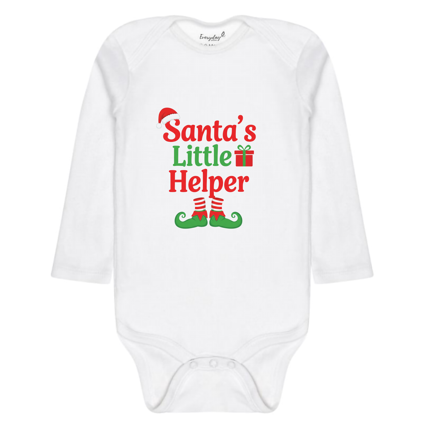 Everyday Kids Christmas Collection Santa’s Little Helper Baby Onesie – Festive Elf Boots & Gift Graphic Bodysuit