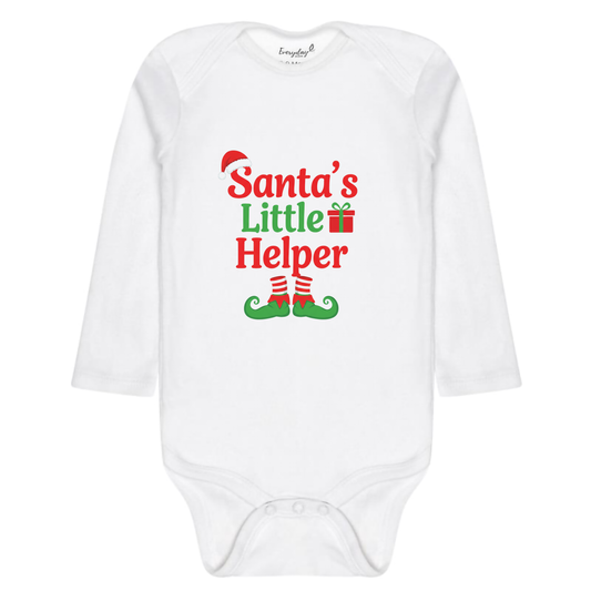 Everyday Kids Christmas Collection Santa’s Little Helper Baby Onesie – Festive Elf Boots & Gift Graphic Bodysuit