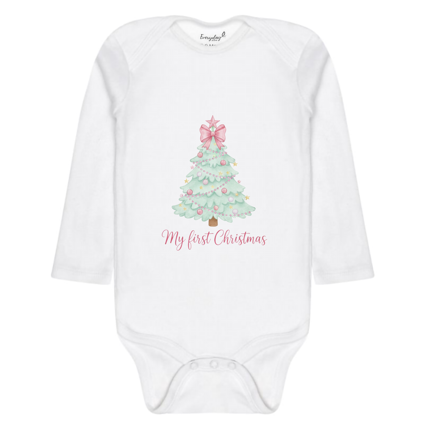 Everyday Kids Christmas Collection My First Christmas Pastel Tree Baby Onesie – Graphic Bodysuit