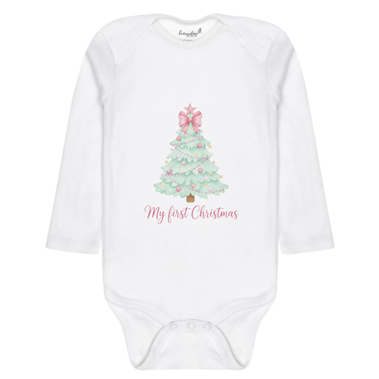 Everyday Kids Christmas Collection My First Christmas Pastel Tree Baby Onesie – Graphic Bodysuit