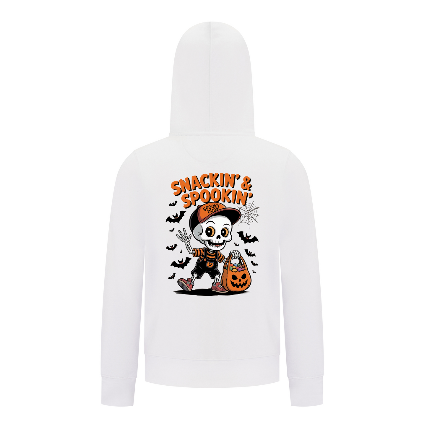 Everyday Kids “Snackin’ & Spookin’” Zip Up Halloween Hoodie – Skeleton Trick-or-Treater with Candy Bag – Cozy Fall Sweatshirt for Boys, White