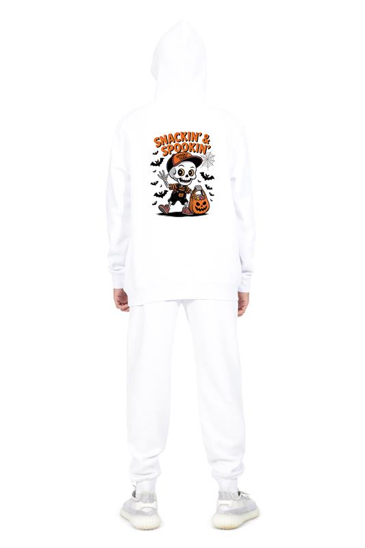 Everyday Kids “Snackin’ & Spookin’” Zip Up Halloween Hoodie – Skeleton Trick-or-Treater with Candy Bag – Cozy Fall Sweatshirt for Boys, White