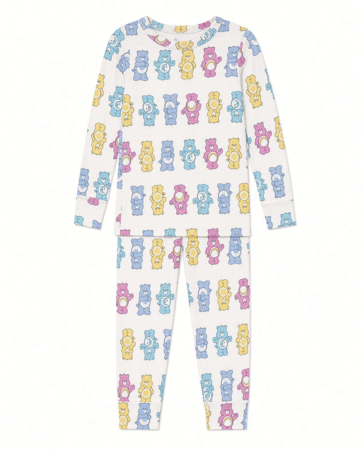 Care Bears Kids Two-Piece Long Sleeve Pajama Set with Pastel Bear Print, Fitted Top and Banded Cuff Pants, Sizes 12M to 4T.
