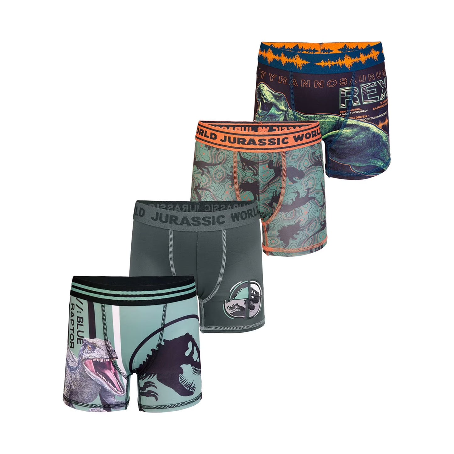 Jurassic World Boys 4-Pack Athletic Boxer Briefs, T-Rex and Blue Underwear Set, Multicolor