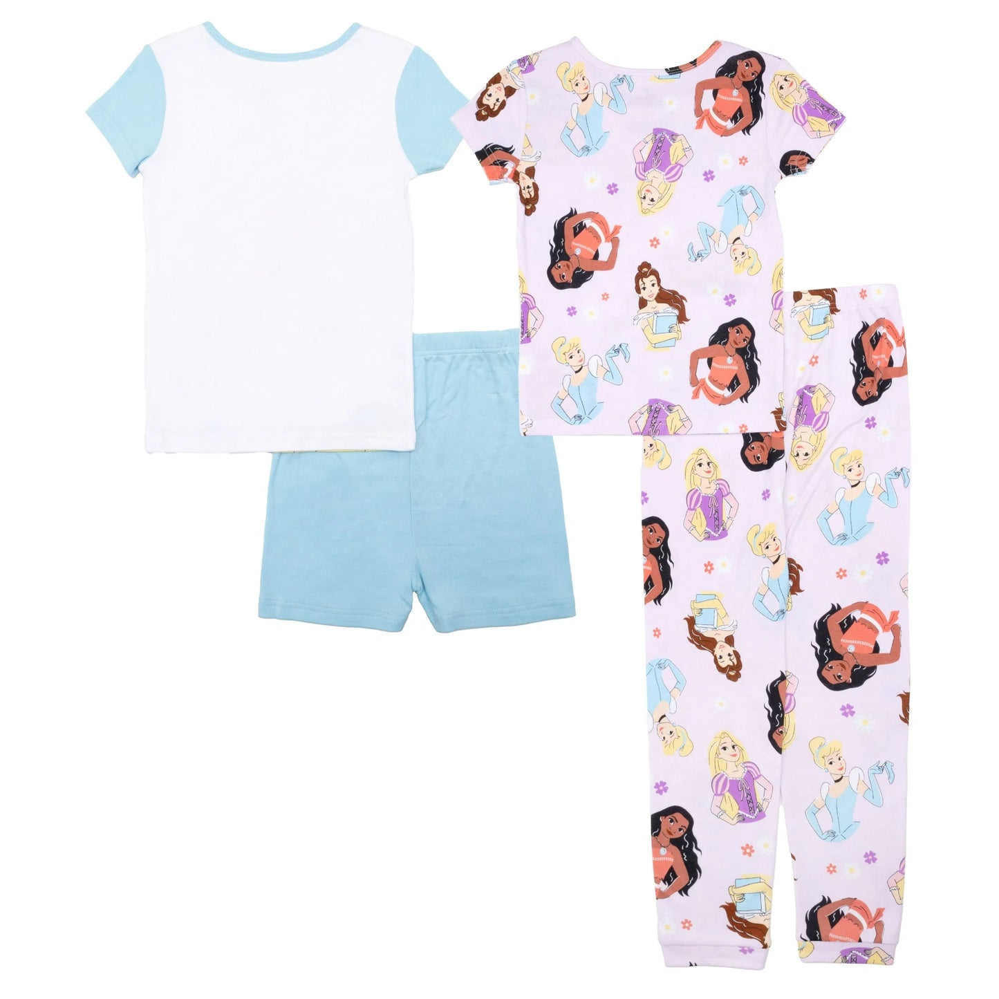 Disney Princess Toddler Girls 4-Piece Pajama Set – Short Sleeve Tops, Shorts and Pants Mix and Match Sleepwear