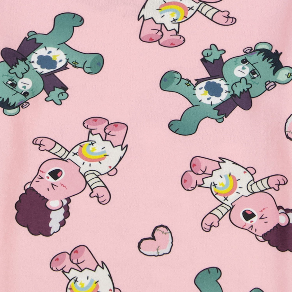 Care Bears Toddler Girls Pink Long Sleeve Pajama Set with Frankenstein and Bride Bear Print Top and Jogger Pants