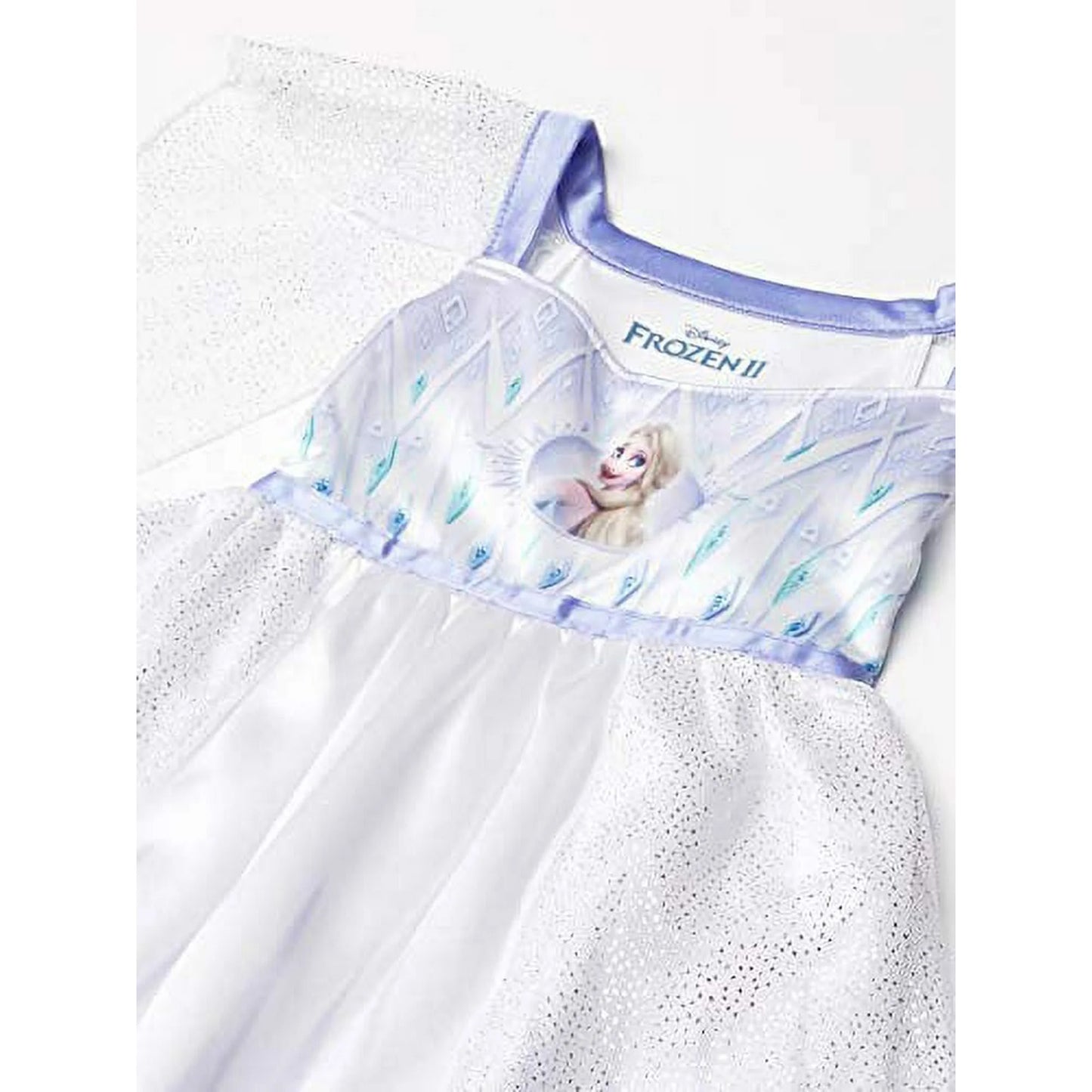 Disney Frozen II Elsa Girls White Nightgown Sleepwear with Shimmer Tulle Overlay – Soft Princess Pajamas for Toddlers