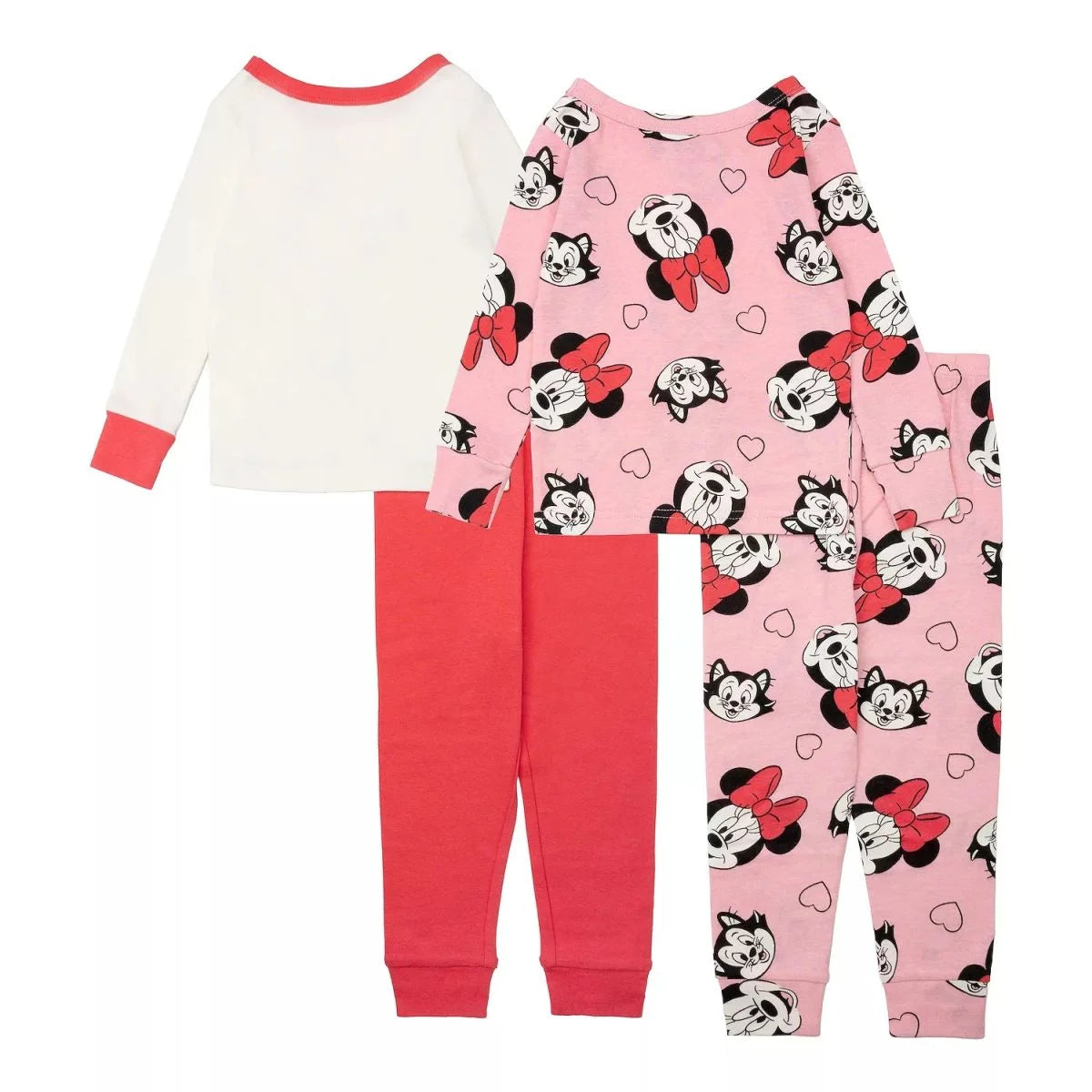 Disney Minnie Mouse and Figaro Toddler Girls 4-Piece Pajama Set – Short and Long Sleeve Character Sleepwear