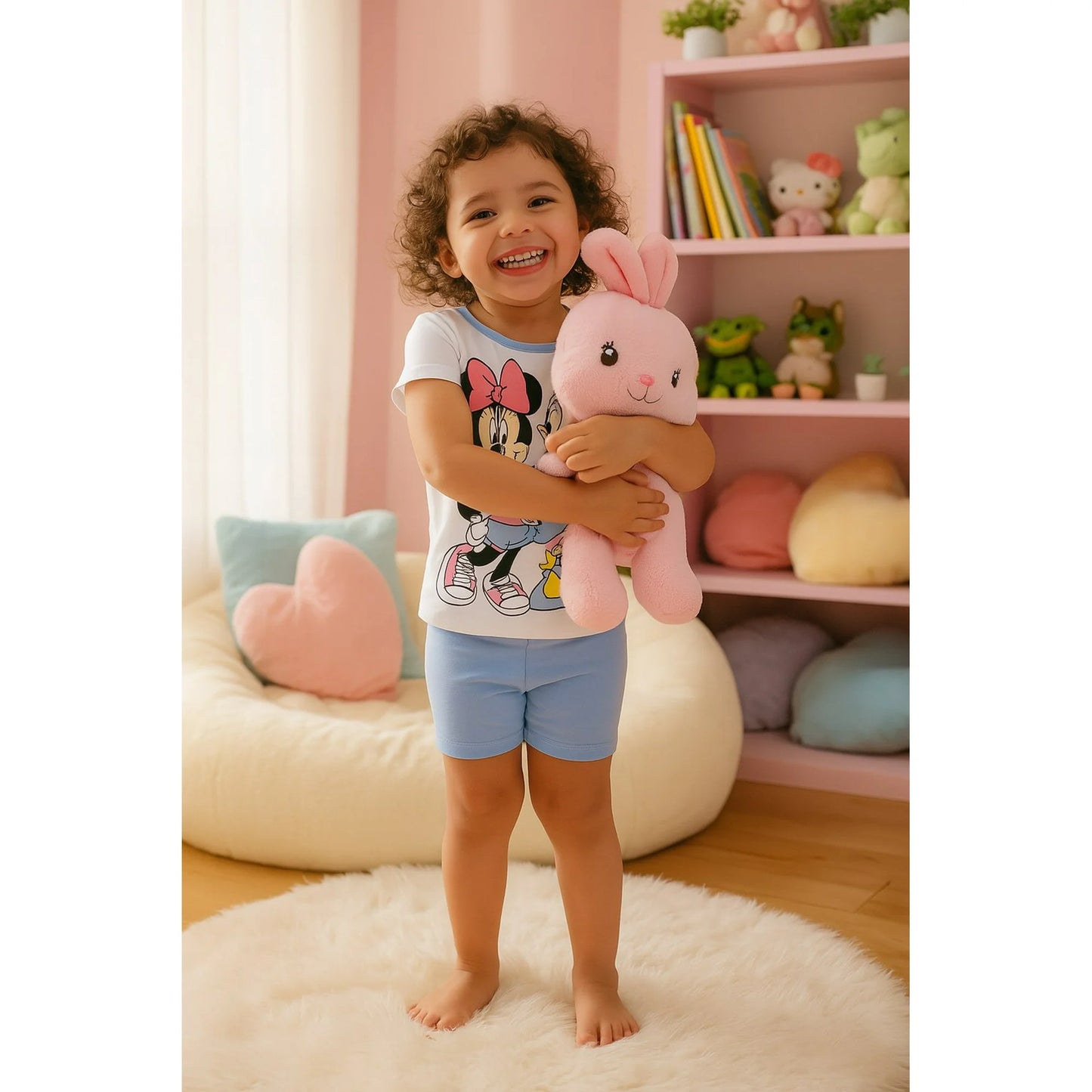 Disney Minnie Mouse Girls Short Sleeve 4 Piece Pajama Set with Top and Pants – Soft Character Sleepwear for Kids