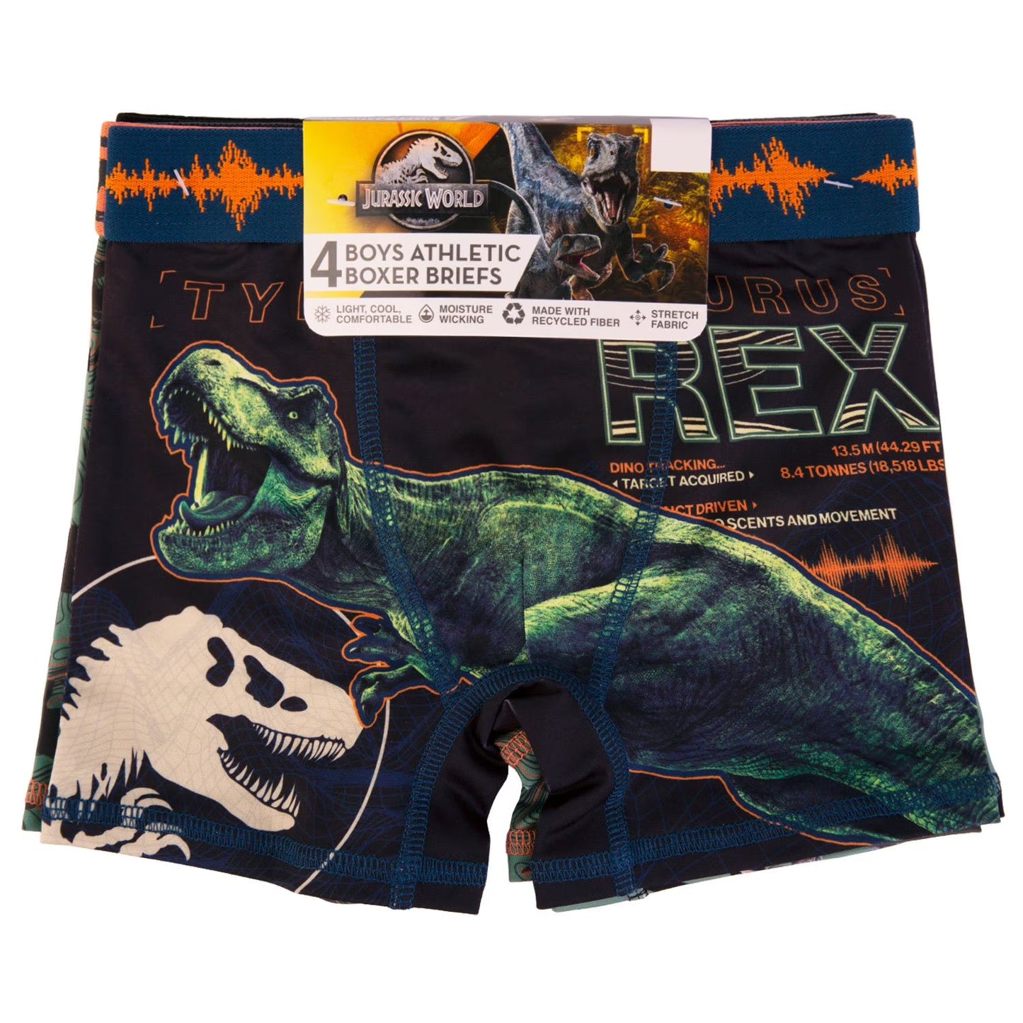 Jurassic World Boys 4-Pack Athletic Boxer Briefs, T-Rex and Blue Underwear Set, Multicolor