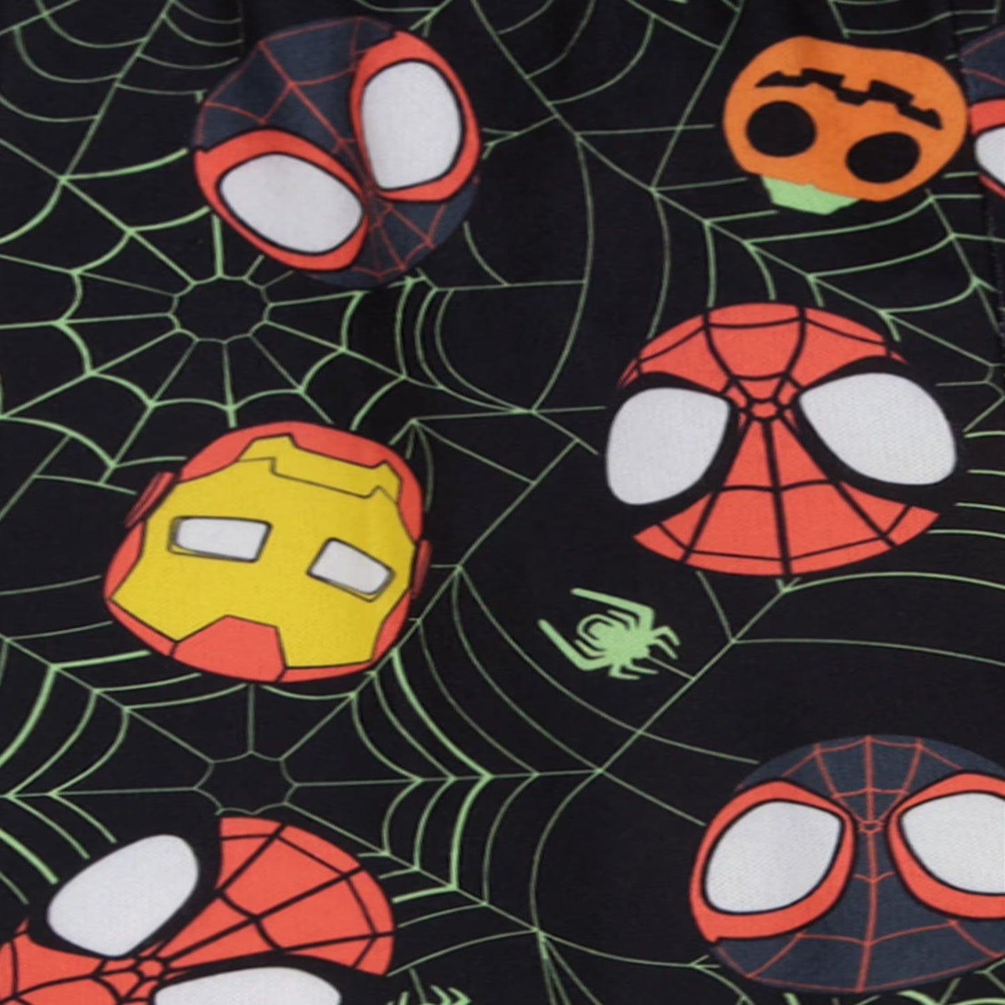 Marvel Spider-Man Halloween Boys 2-Piece Cotton Pajama Set, Spidey Ghost-Spider and Iron Man Graphic Top and Pants, Black