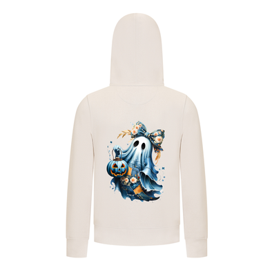 Everyday Kids “Coquette Ghost” Halloween Pullover Hoodie – Cute Floral Bow Ghost with Pumpkin Lantern – Cozy Fall Sweatshirt for Girls, Off-White
