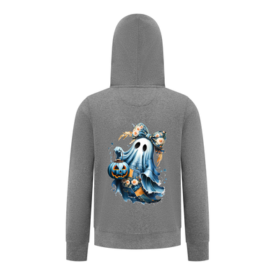 Everyday Kids “Coquette Ghost” Halloween Pullover Hoodie – Cute Floral Bow Ghost with Pumpkin Lantern – Cozy Fall Sweatshirt for Girls, Charcoal Gray