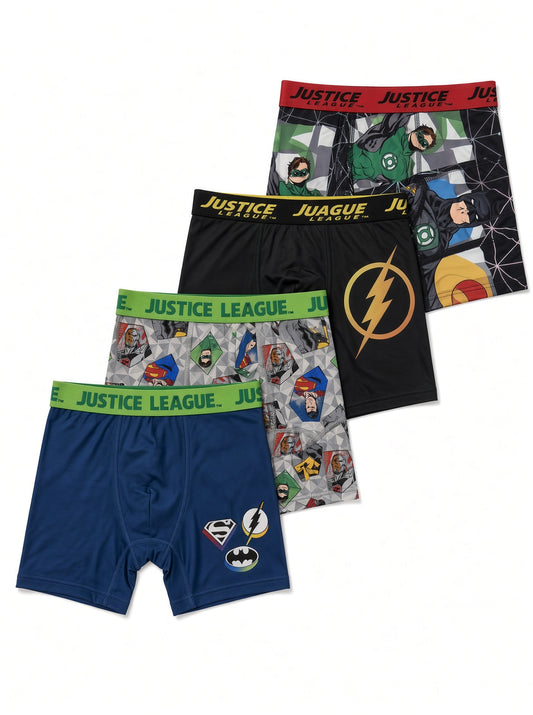 DC Comics Justice League Boys 4-Pack Athletic Boxer Briefs, Batman, Flash & Green Lantern Underwear Set, Multicolor
