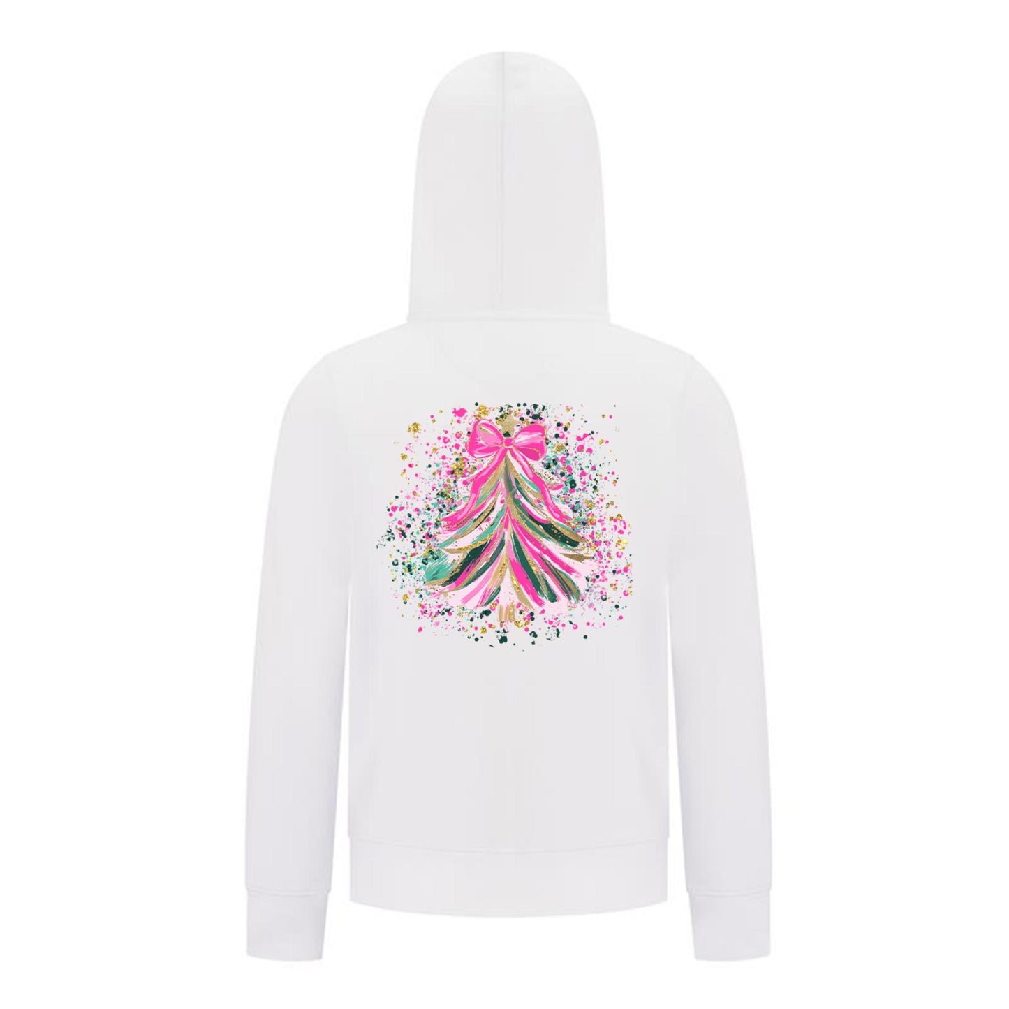 Everyday Kids Christmas Collection Pink & Gold Splatter Tree Girls Zip Up Hoodie – Holiday Sweatshirt