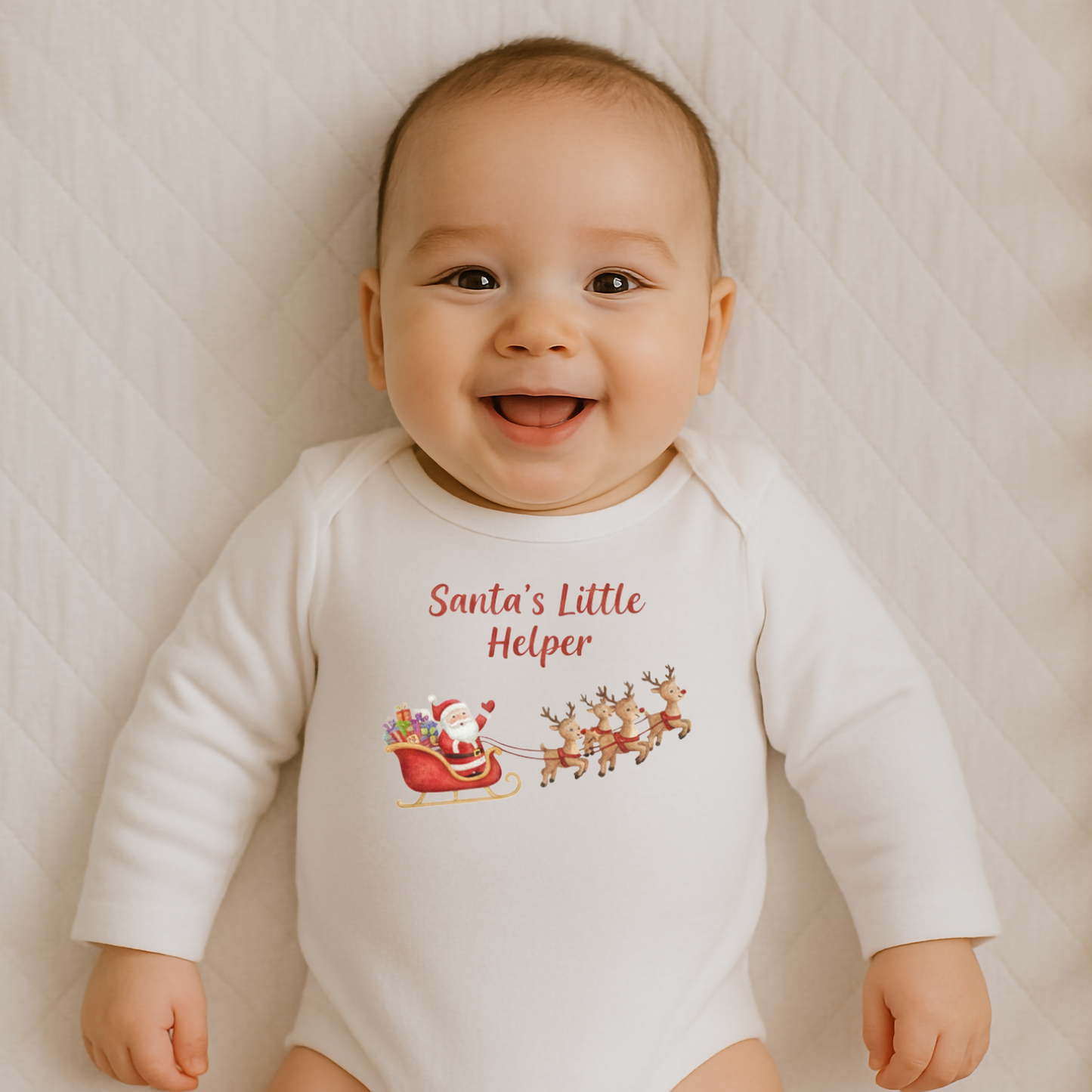 Everyday Kids Christmas Collection Santa’s Little Helper Baby Onesie – Holiday Sleigh Graphic Bodysuit