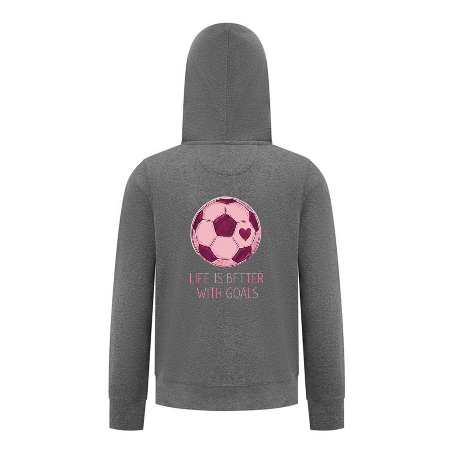 Everyday Kids Sports Collection Life-Is-Better-With-Goals Soccer Girls Zip Up Hoodie – Pink Heart Ball Graphic Sweatshirt