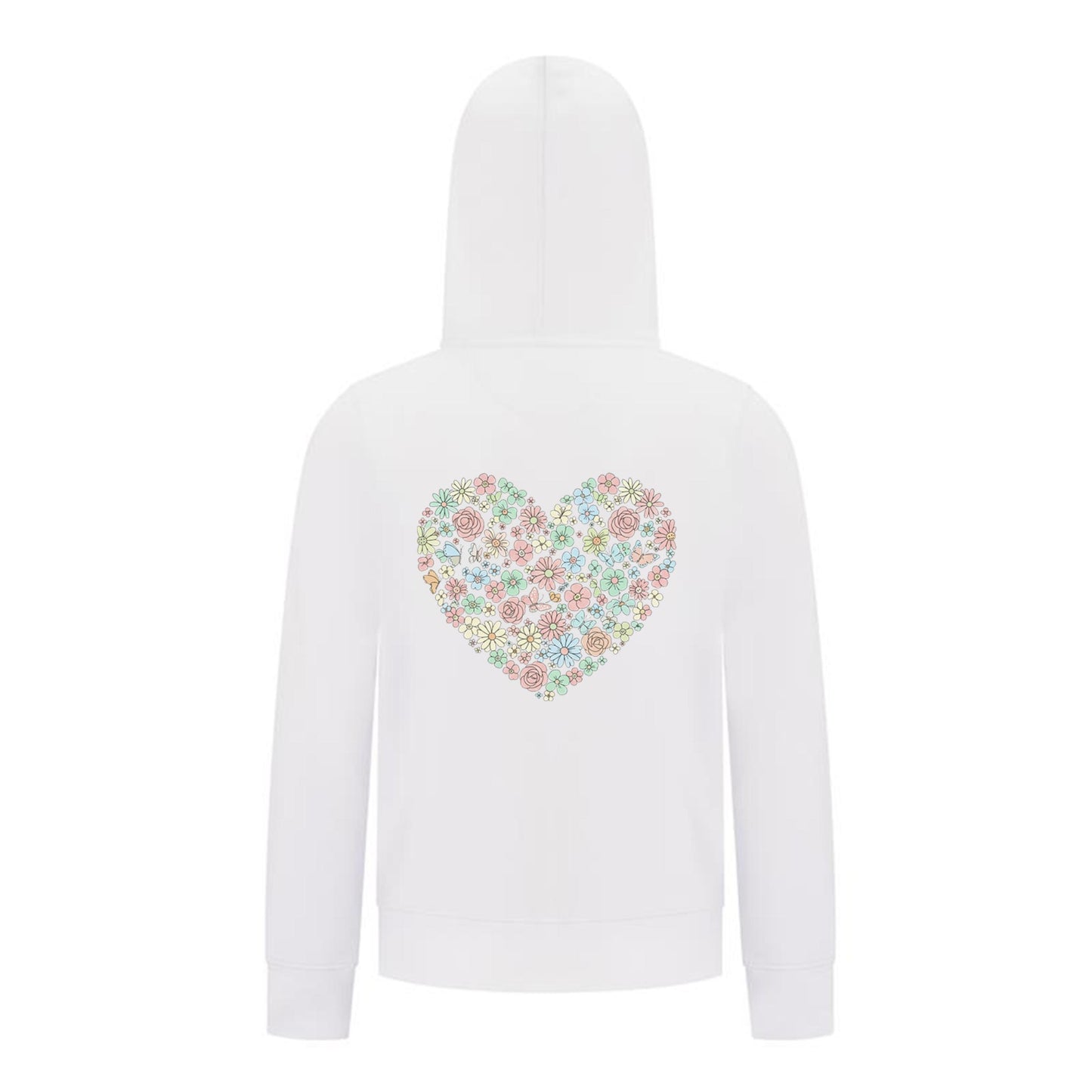 Everyday Kids Floral Heart Girls Zip Up Hoodie – Pastel Flower & Butterfly Graphic Sweatshirt
