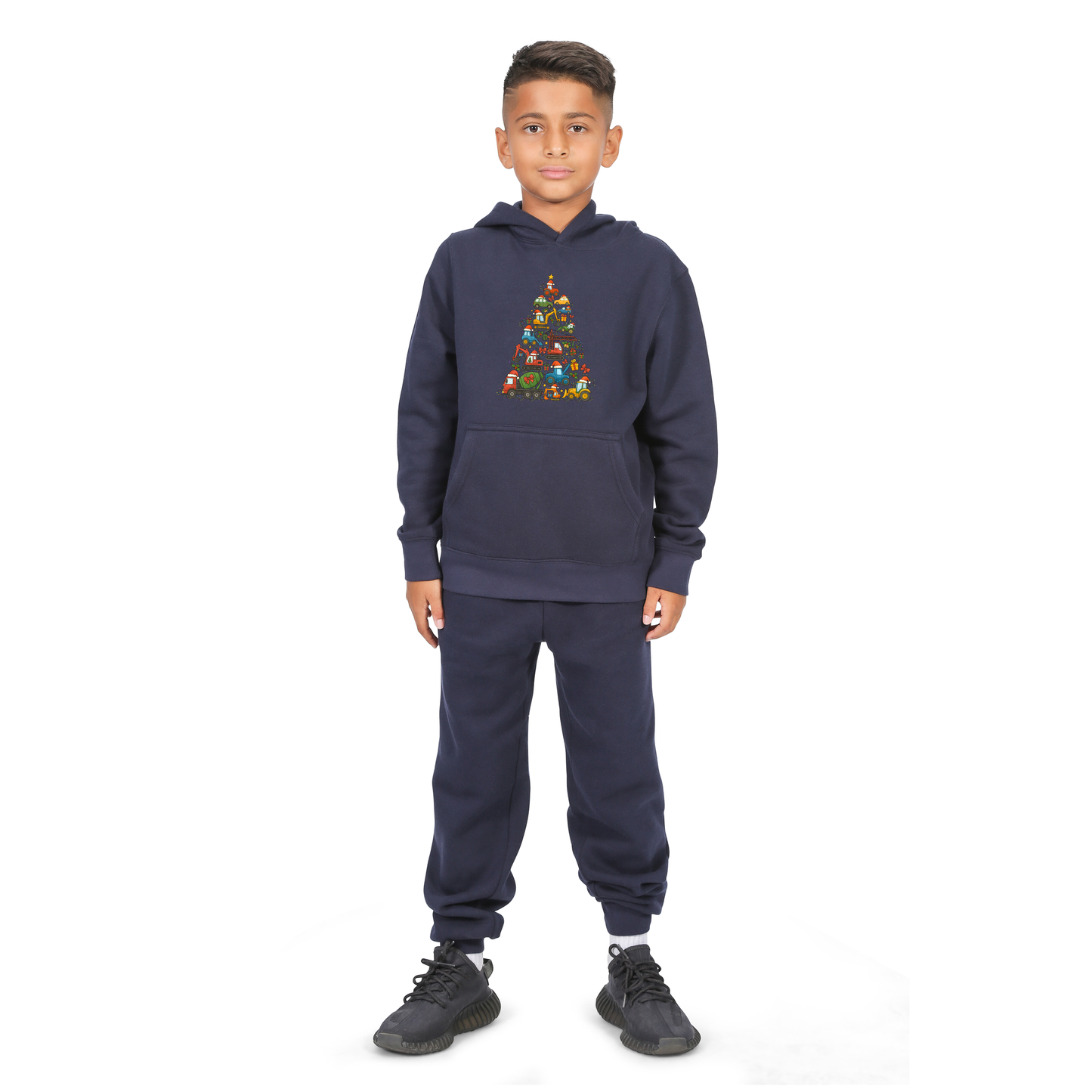 Everyday Kids Christmas Collection Construction Truck Tree Boys Pullover Hoodie – Holiday Sweatshirt - Navy