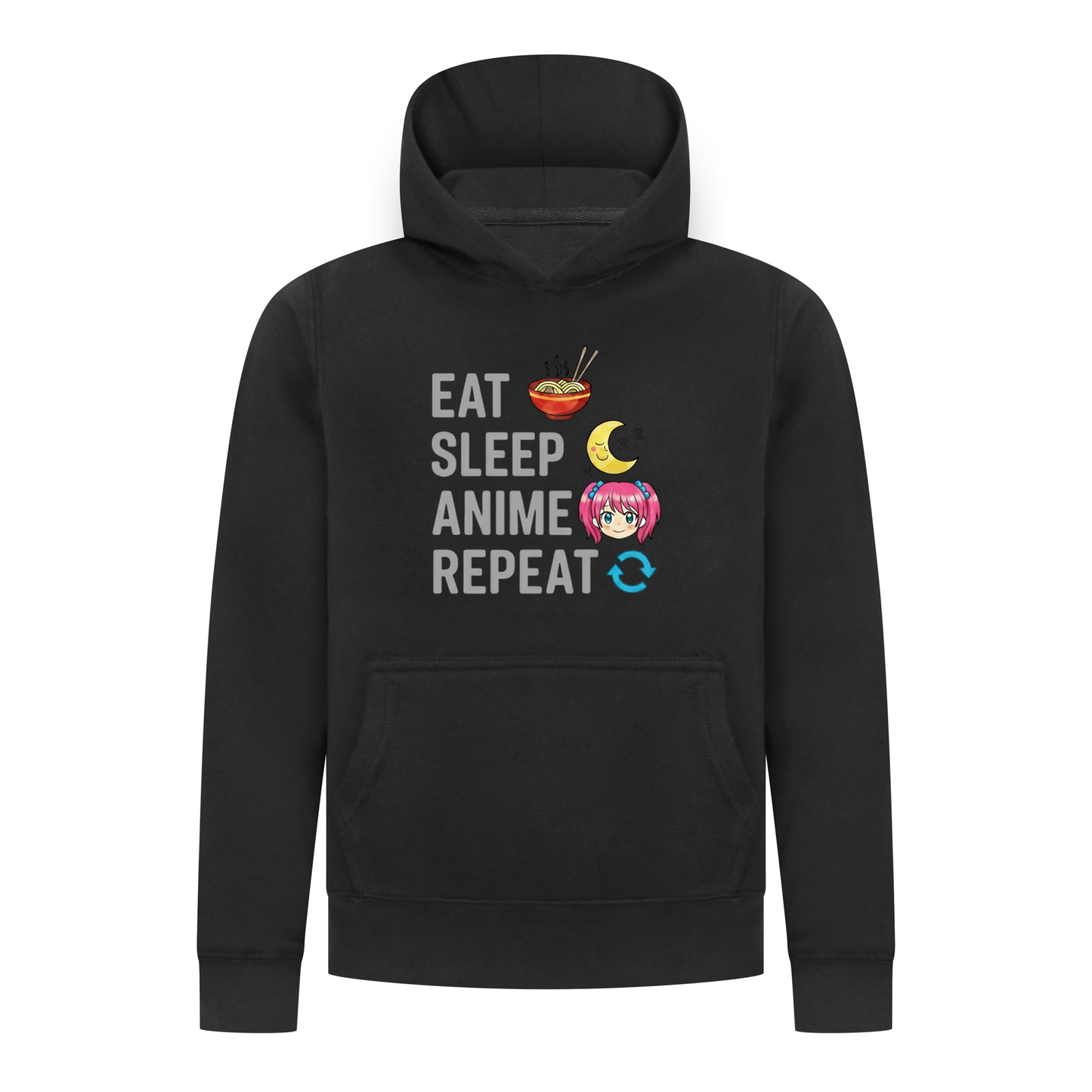 Everyday Kids Anime Collection Girls Pullover Hoodie – Cute Pink Anime Girl, Ramen & Moon Graphic Sweatshirt