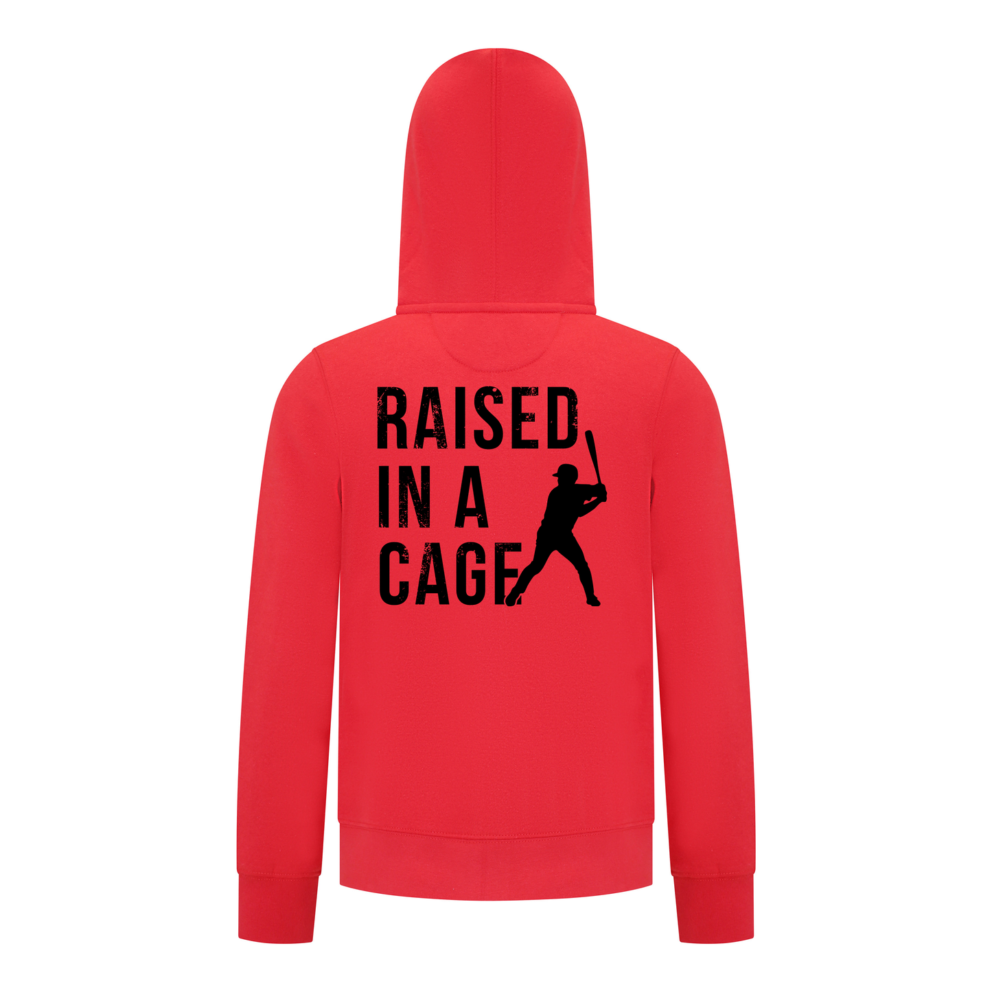 Everyday Kids Baseball Collection Boys Zip Up Hoodie – “Raised in a Cage” Batter Graphic Sports Sweatshirt