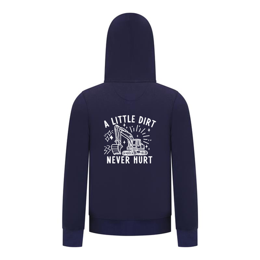 Everyday Kids Construction collection Zip Up  Hoodie – “A Little Dirt Never Hurt” Graphic Sweatshirt