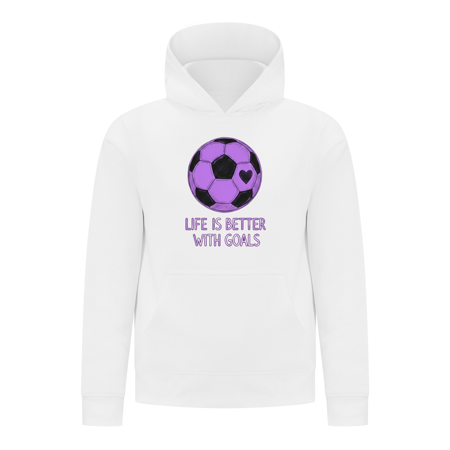 Everyday Kids Sports Collection Life-Is-Better-With-Goals Soccer Girls Pullover Hoodie – Purple Heart Ball Graphic Sweatshirt