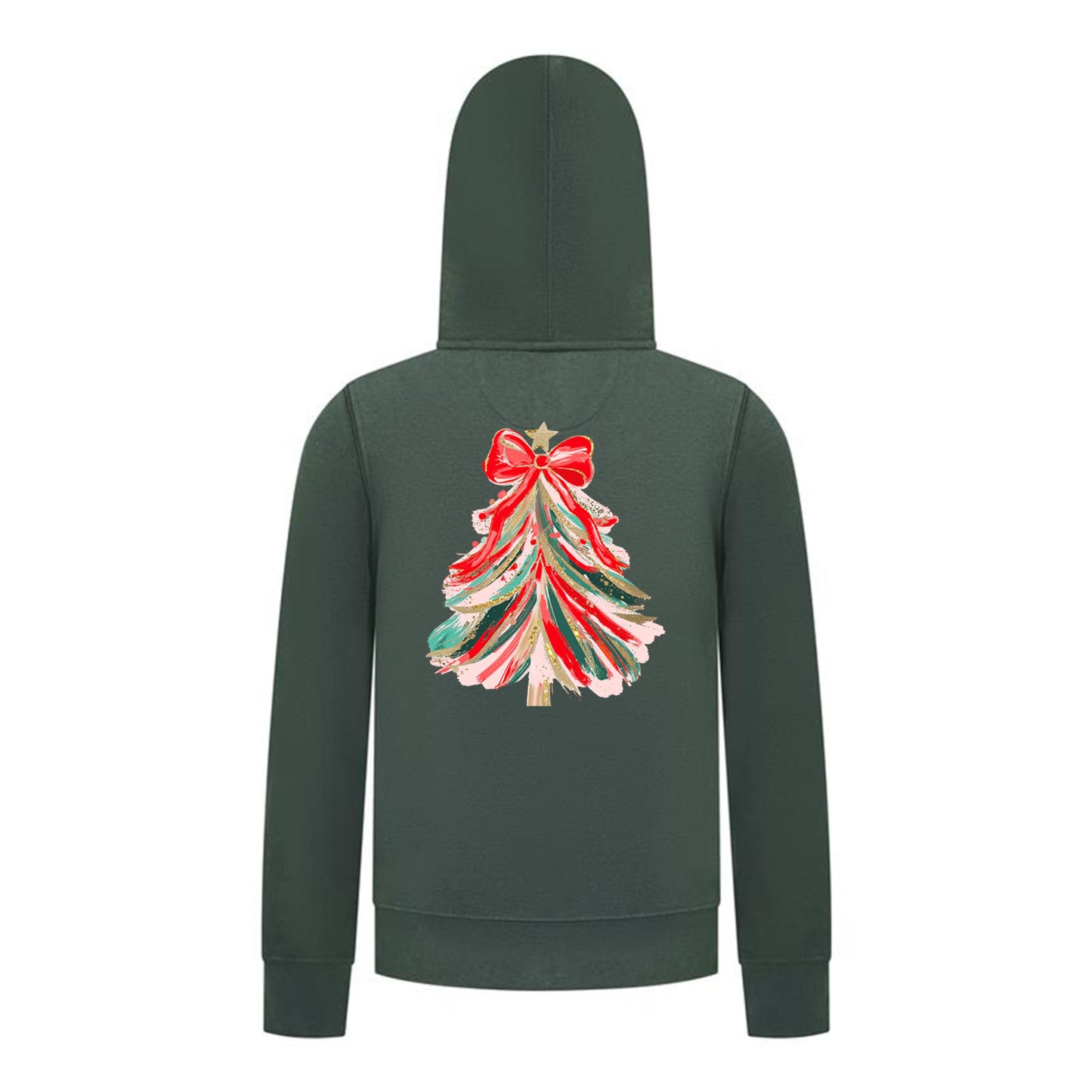Everyday Kids Christmas Collection Red & Gold Painted Tree Girls Zip Up Hoodie – Holiday Sweatshirt