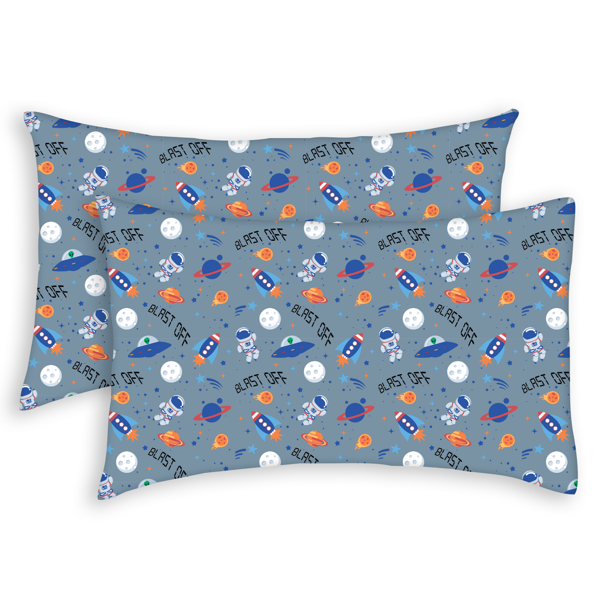 Everyday Kids Space Outer Space Soft Microfiber Toddler Pillowcases, 14 x 20 Inches, Blue, 2-Pack