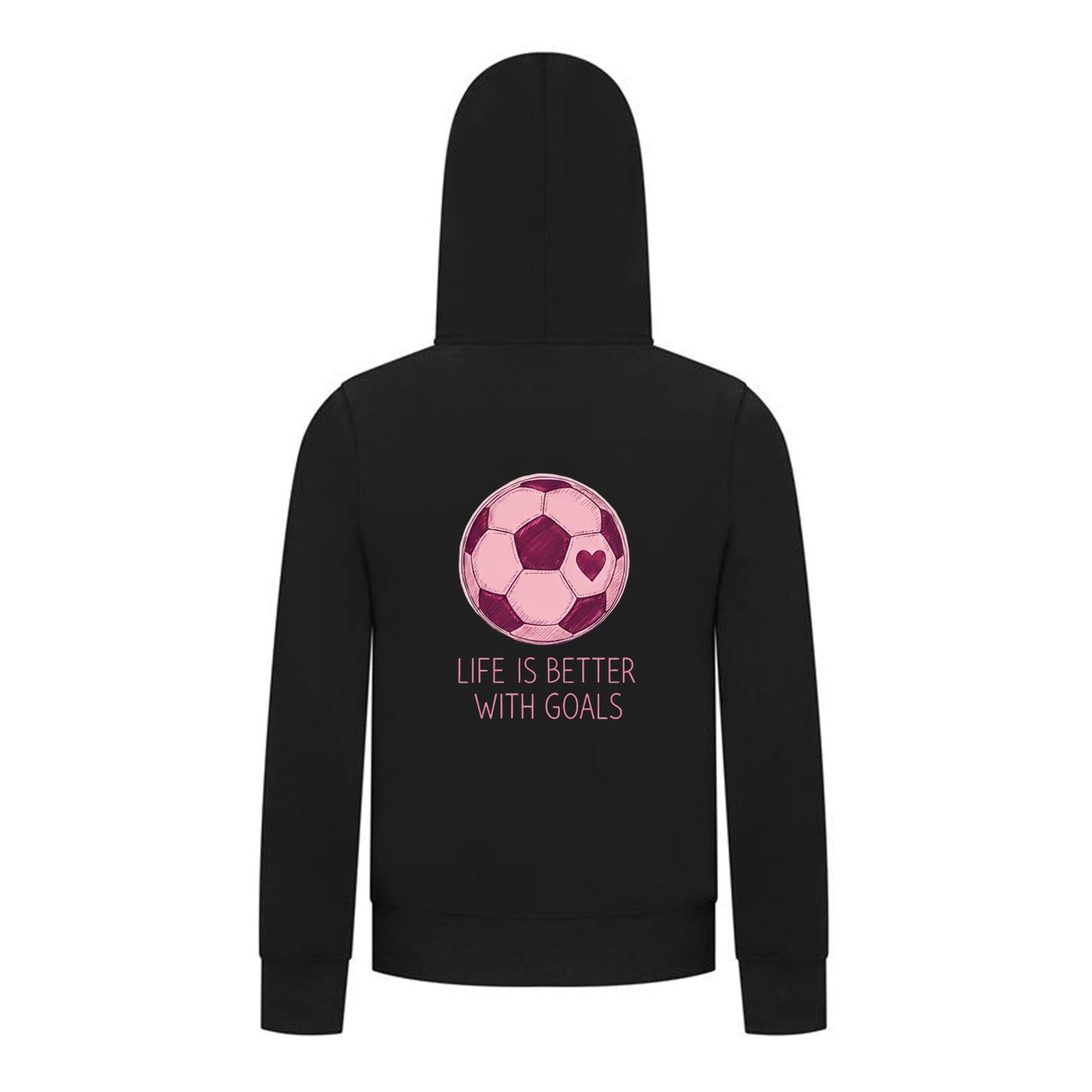 Everyday Kids Sports Collection Life-Is-Better-With-Goals Soccer Girls Zip Up Hoodie – Pink Heart Ball Graphic Sweatshirt