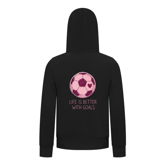 Everyday Kids Sports Collection Life-Is-Better-With-Goals Soccer Girls Zip Up Hoodie – Pink Heart Ball Graphic Sweatshirt