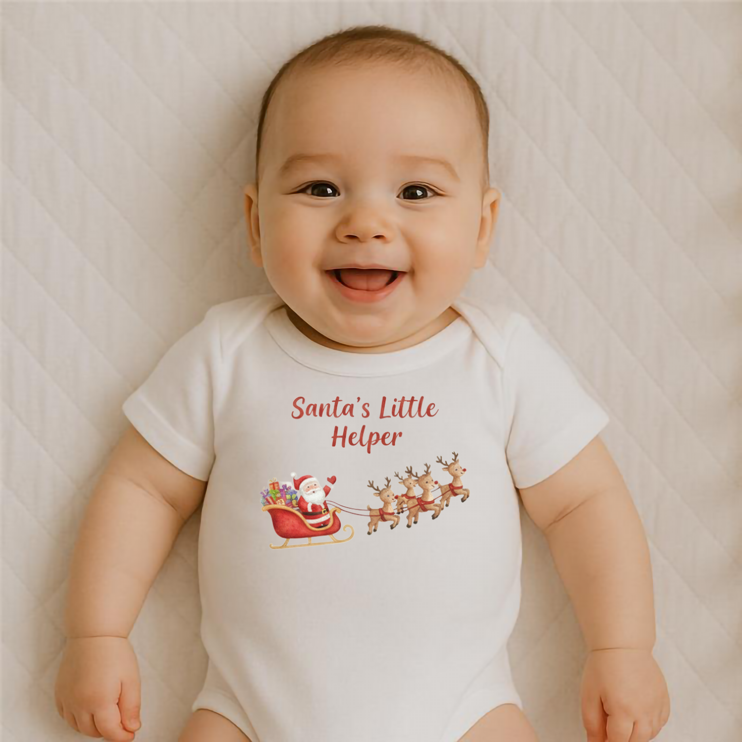 Everyday Kids Christmas Collection Santa’s Little Helper Baby Onesie – Holiday Sleigh Graphic Bodysuit