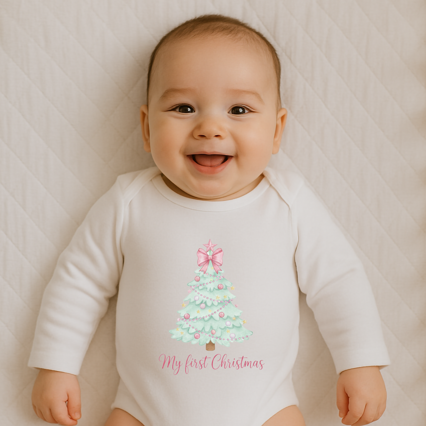 Everyday Kids Christmas Collection My First Christmas Pastel Tree Baby Onesie – Graphic Bodysuit