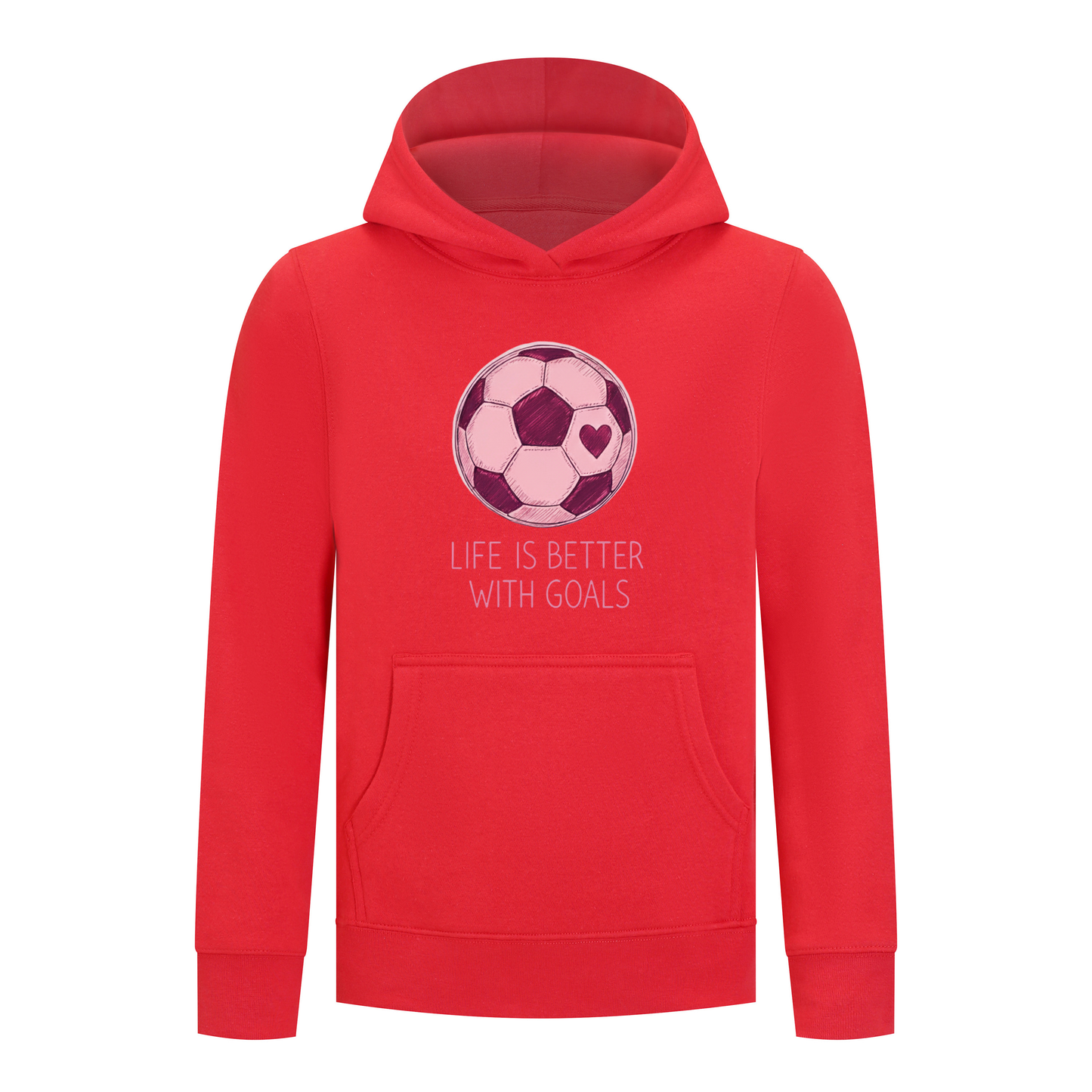 Everyday Kids Sports Collection Life-Is-Better-With-Goals Soccer Girls Pullover Hoodie – Pink Heart Ball Graphic Sweatshirt