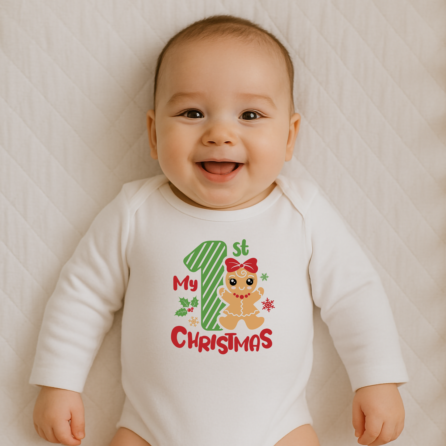 Everyday Kids Christmas Collection My First Christmas Gingerbread Girl Baby Onesie – Graphic Bodysuit.
