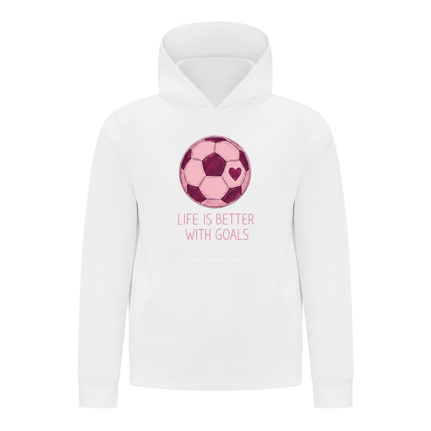 Everyday Kids Sports Collection Life-Is-Better-With-Goals Soccer Girls Pullover Hoodie – Pink Heart Ball Graphic Sweatshirt